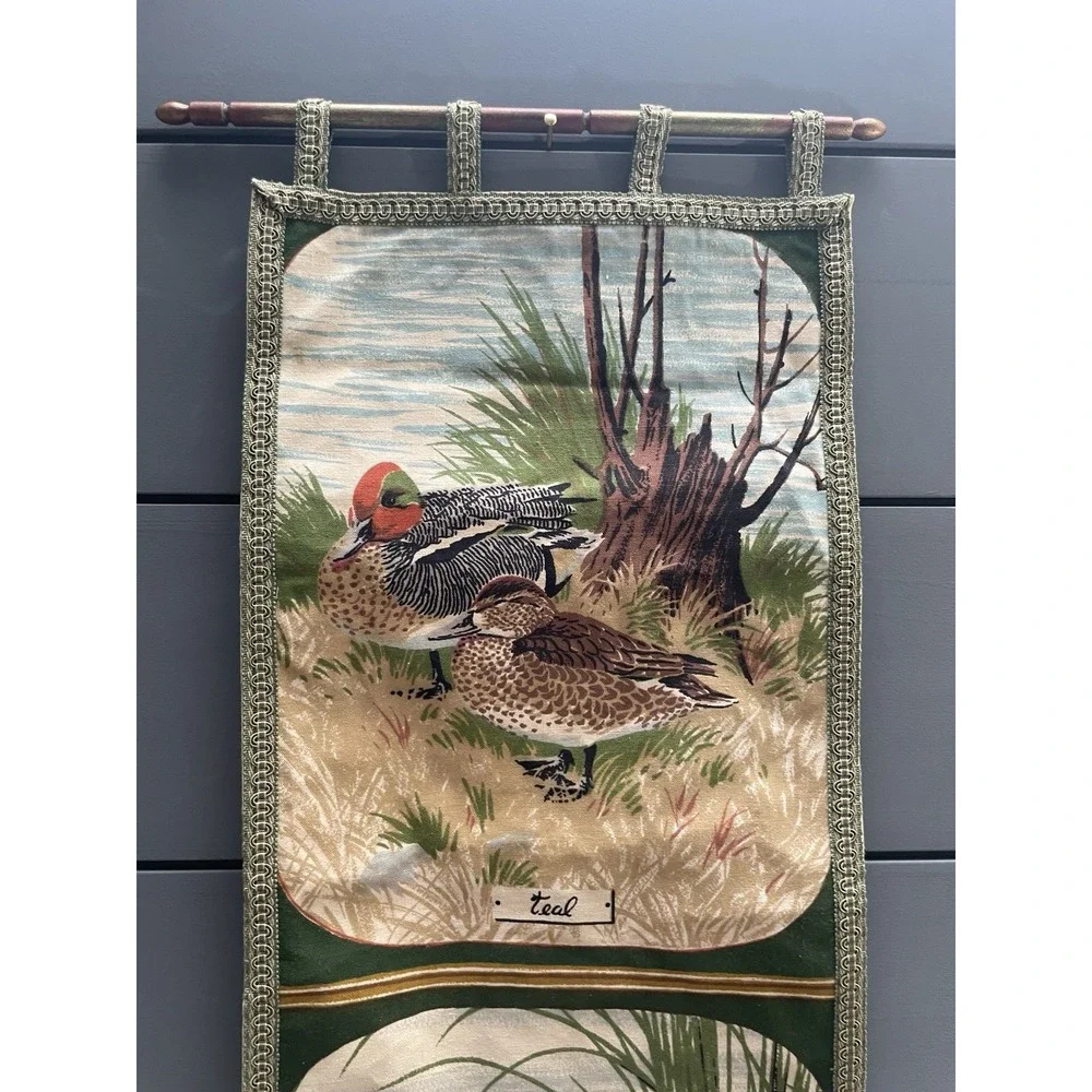 Vintage Riverdale Mallard Duck Tapestry Wall Hanging panels Pair 1970's Custom